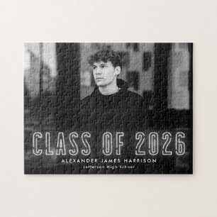 Moderne Witte Neon Klasse van 2025 Afstuderen Foto Legpuzzel