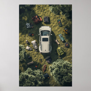 Moderne Witte Nissan Auto Overhead Uitzicht Poster