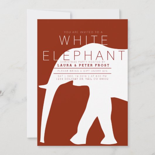 Moderne Witte Olifant Vakantie Party Invite Kaart (Voorkant)