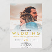 Moderne witte ombre simpele 2 foto's bruiloft folie uitnodiging (Voorkant)