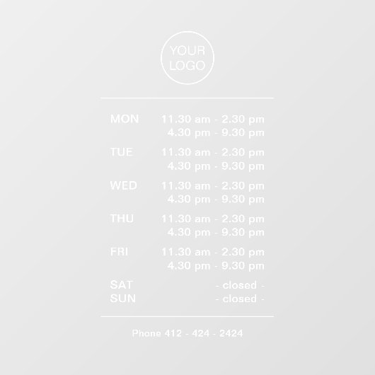 Moderne witte openingstijden met break business raamsticker (Vel)