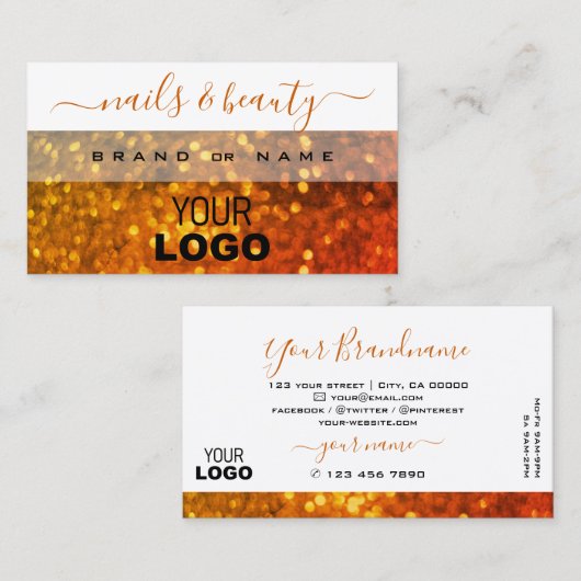 Moderne witte Oranje goudglitter met Logo Visitekaartje (Voorkant / Achterkant)