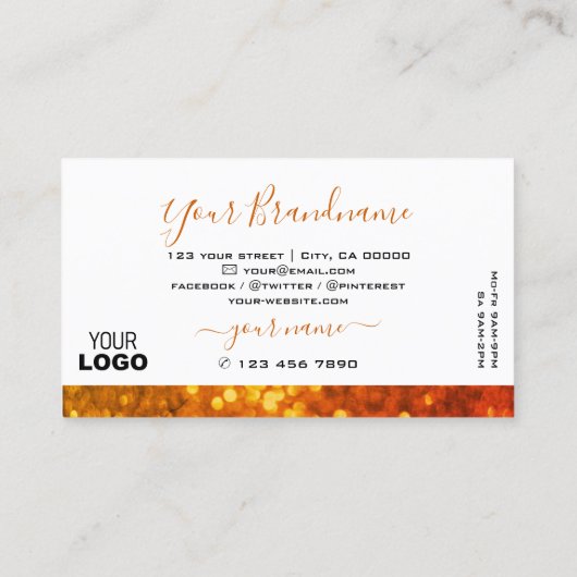 Moderne witte Oranje goudglitter met Logo Visitekaartje (Achterkant)
