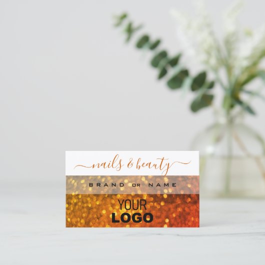 Moderne witte Oranje goudglitter met Logo Visitekaartje (Staand voorkant)