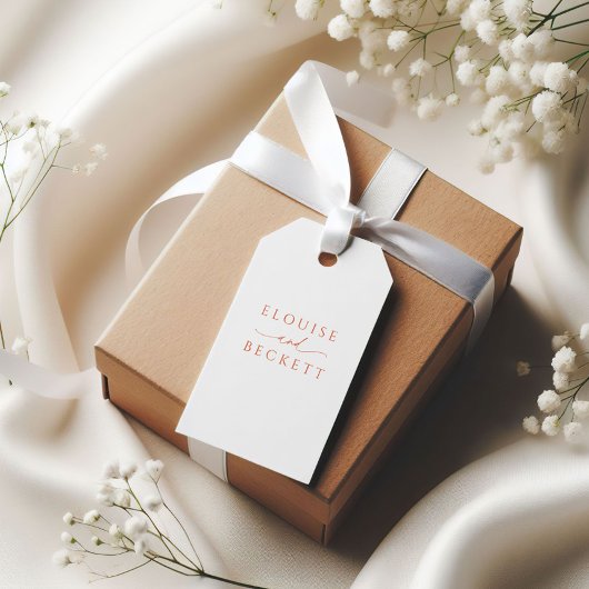 Moderne witte Oranje typografie bruiloft gunst Lab Cadeaulabel