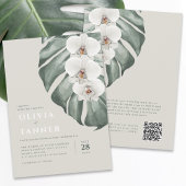 Moderne witte orchideeën QR code Tropische bruilof Kaart