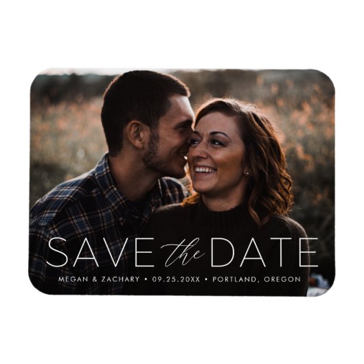 Moderne witte overlay save the date foto magneet (Horizontaal)