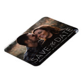 Moderne witte overlay save the date foto magneet (Linkerzijde)