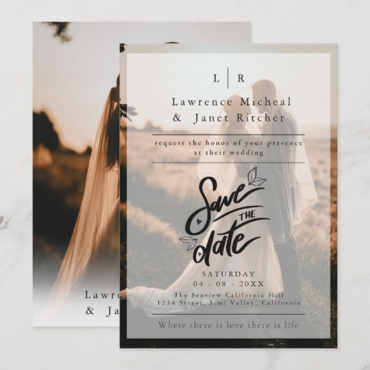 Moderne witte overmatig foto minimalistische uitno save the date (Voorkant / Achterkant)