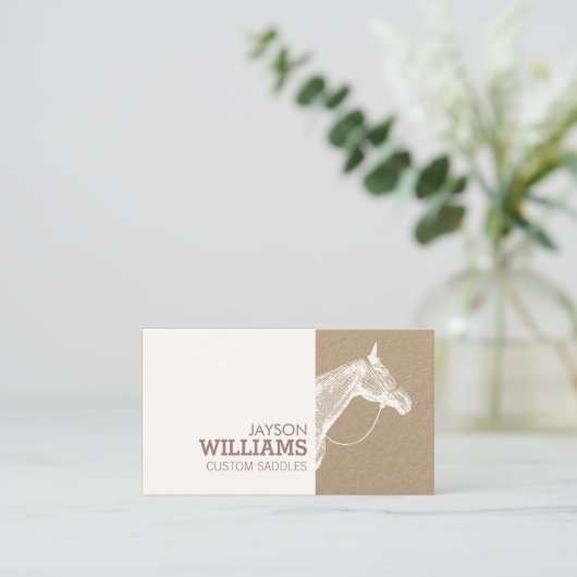 Moderne witte paard zeefdruk op Kraft Visitekaartje (Staand voorkant)