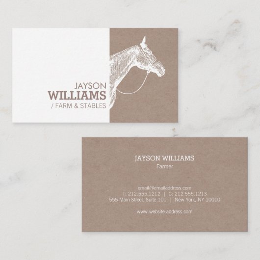 Moderne witte paard zeefdruk voor boeren visitekaartje (Voorkant / Achterkant)