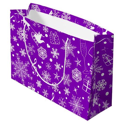 Moderne witte Paarse kerstelementen Groot Cadeauzakje (Achterkant Gekanteld)