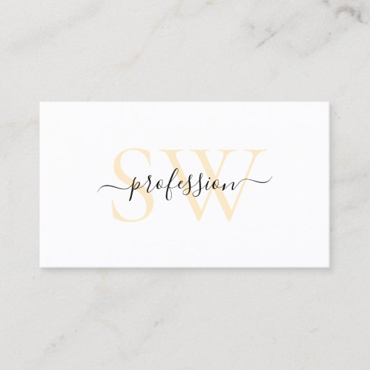 Moderne witte parelkoraal met grafisch monogram visitekaartje (Voorkant)