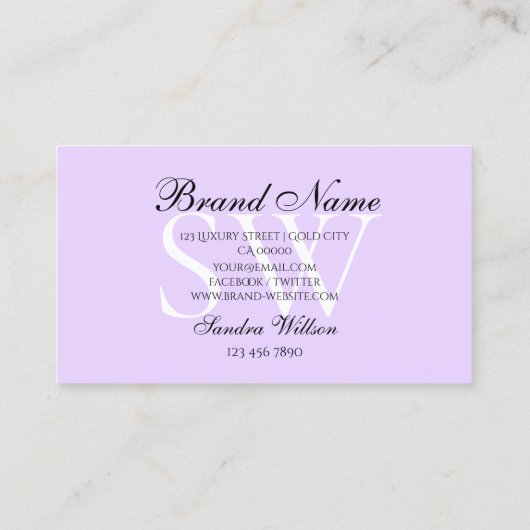 Moderne witte pasteellavendel met Initialen Visitekaartje (Achterkant)