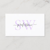 Moderne witte pasteellavendel met Initialen Visitekaartje (Voorkant)