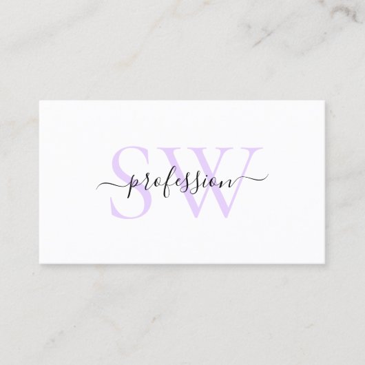 Moderne witte pasteellavendel met Initialen Visitekaartje (Voorkant)