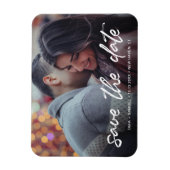 Moderne witte penseel schrift foto save the date magneet (Verticaal)