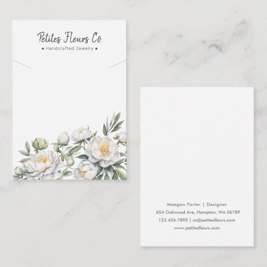 Moderne Witte Pioenen Bloemen Bunch Ketting Displa Contactkaartje (Voorkant / Achterkant)