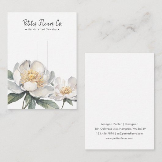 Moderne Witte Pioenen Bloemen Haarclip Display Kaa Contactkaartje (Voorkant / Achterkant)