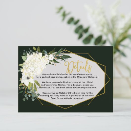 Moderne, witte, platte gouden geometrische zwarte  informatiekaartje (Staand voorkant)