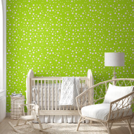 Moderne witte polka stippen op lichtgroen behang