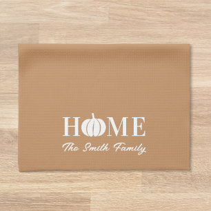Moderne Witte Pompoen Thanksgiving Familie Naam Theedoek