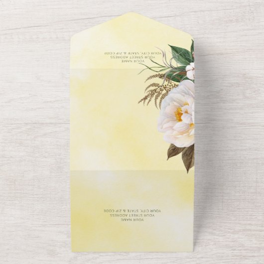 Moderne witte pony's Floral op geel diner All In One Uitnodiging (Buitenkant)