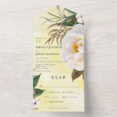 Moderne witte pony's Floral op geel diner All In One Uitnodiging (Binnen)