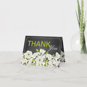Moderne Witte Poppy Bloemen Krijtbord Dank u Bedankkaart
