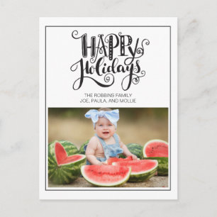 Moderne Witte Prettige Feestdagen Familie Foto Ker Briefkaart