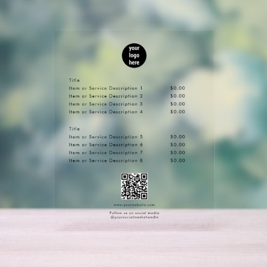 Moderne witte prijslijst QR-code Sociale media Acryl Bord (Neutraal)