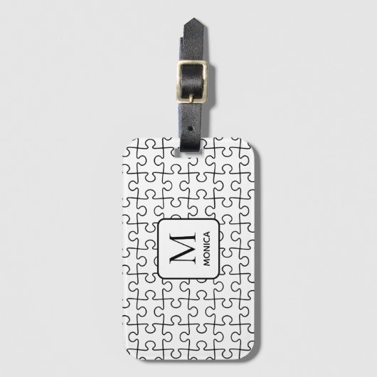 Moderne Witte Puzzel Stukken Monogram Bagagelabel (Voorkant (verticaal))