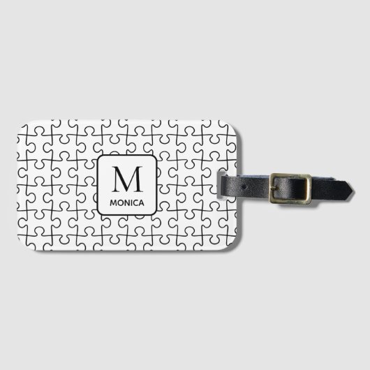 Moderne Witte Puzzel Stukken Monogram Bagagelabel (Voorkant (horizontaal))