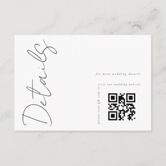 Moderne Witte QR-code Trouwdetails Informatiekaartje (Voorkant)