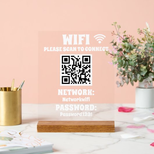 Moderne witte QR-code Wifi-wachtwoord en -netwerk Acryl Bord (Huwelijk)