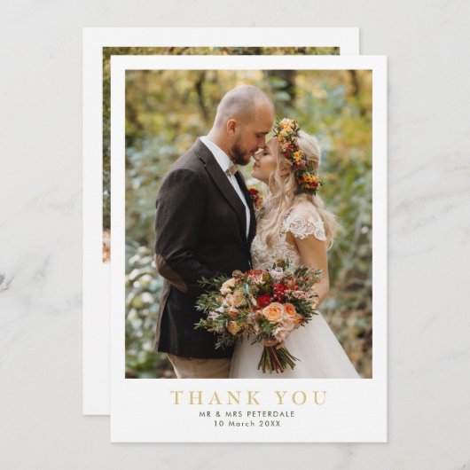 Moderne witte rand foto bruiloft dank u bedankkaart (Voorkant / Achterkant)