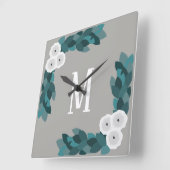 Moderne witte Ranunculus Flower & Foliage Monogram Vierkante Klok (Hoek)