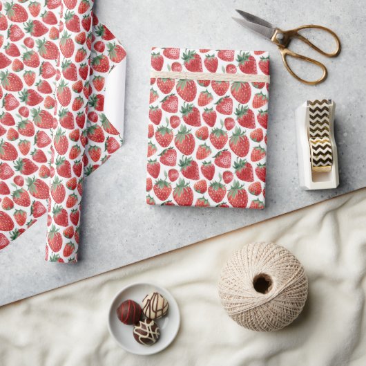 Moderne witte & rode aardbei cadeaupapier (Crafts)