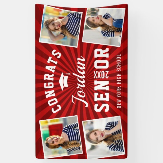 Moderne witte rode Afstuderen klasse van 2023 PHOT Spandoek (Verticaal)