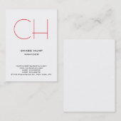 Moderne witte rode monogram met platte minimalisti visitekaartje (Voorkant / Achterkant)