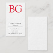 Moderne witte rode monogram met platte minimalisti visitekaartje (Voorkant / Achterkant)