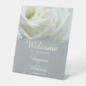 Moderne Witte Roos Bruiloft Pedestal Teken Reclamebord Met Voetstuk (Voorkant)