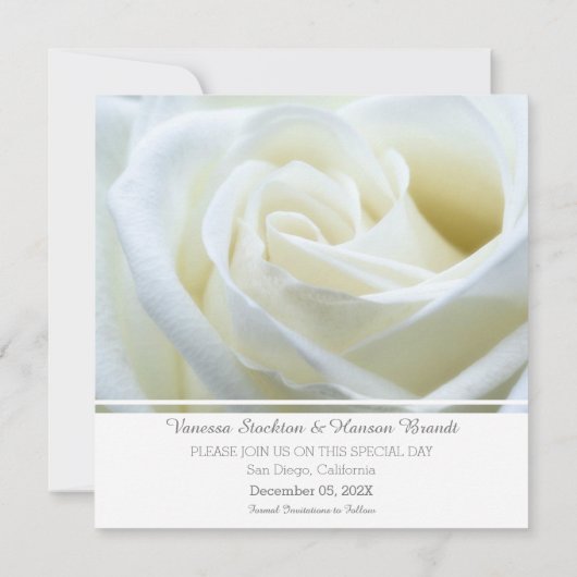 Moderne witte roos save the date (Achterkant)