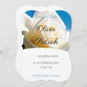 Moderne Witte Roos Trouwkaart Save the Date Kaart (Voorkant / Achterkant)