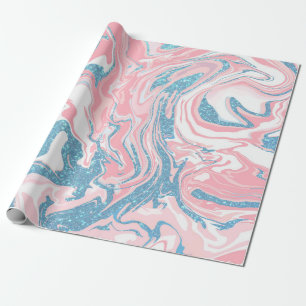 Moderne witte roze blauwe glitter marmer cadeaupapier