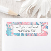 Moderne witte roze blauwe glitter marmer etiket (Insitu)