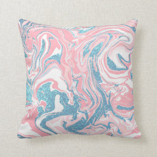 Moderne witte roze blauwe glitter marmer kussen