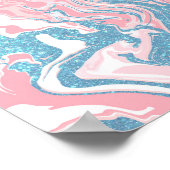 Moderne witte roze blauwe glitter marmer poster (Hoek)