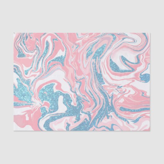 Moderne witte roze blauwe glitter marmer tissuepapier (Voorkant)