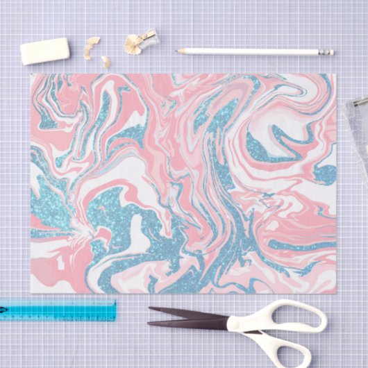Moderne witte roze blauwe glitter marmer tissuepapier (Craft)